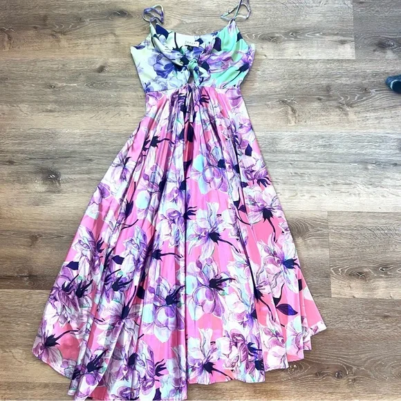 Midi Dress with pleated skirt size S,wedding guest, resortwear adjustable straps - Picture 11 of 16